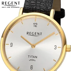 Regent Damen Armbanduhr Analog Lederarmband schwarz URBA691