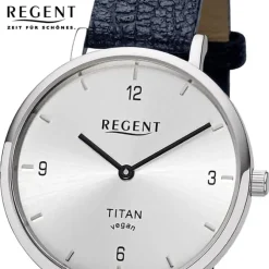 Regent Damen Armbanduhr Analog Lederarmband schwarz URBA693