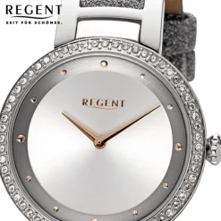 Regent Damen Armbanduhr Analog Lederarmband silber URBA798
