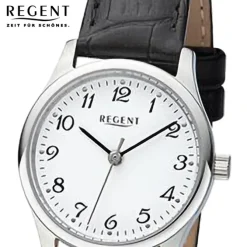 Regent Damen Armbanduhr Analog Lederarmband schwarz URF1249