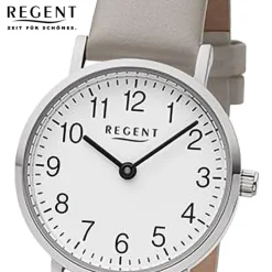 Regent Damen Armbanduhr Analog Lederarmband hellgrau URF1303