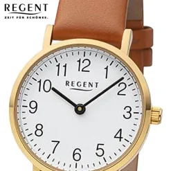 Regent Damen Armbanduhr Analog Lederarmband hellbraun URF1304