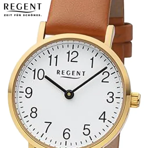 Regent Damen Armbanduhr Analog Lederarmband hellbraun URF1304