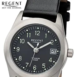Regent Damen Armbanduhr Analog Lederarmband schwarz URF1321