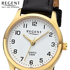Regent Damen Armbanduhr Analog Lederarmband schwarz URF1420