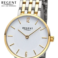 Regent Damen Armbanduhr Analog Metallarmband silber gold URF1486