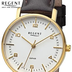 Regent Damen Armbanduhr Analog Lederarmband dunkelbraun URF1480