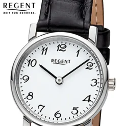 Regent Damen Armbanduhr Analog Lederarmband schwarz URF1561