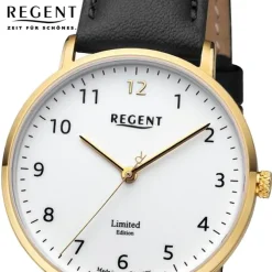 Regent Damen Armbanduhr Analog Lederarmband schwarz URGM2307