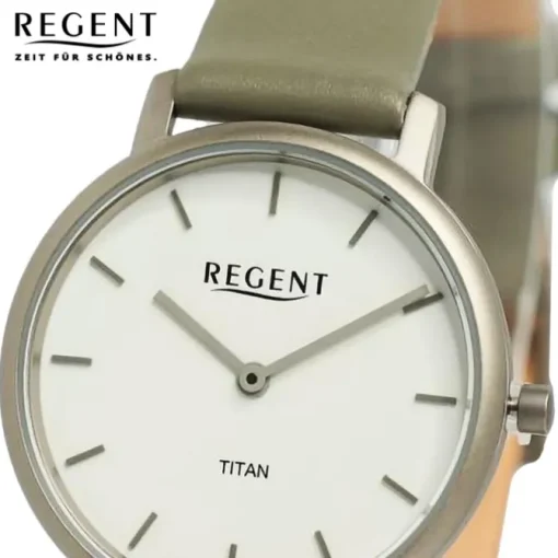 Regent Damen Armbanduhr Analog Lederarmband olive grün UR2094056