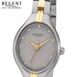 Regent Damen Armbanduhr Analog F-1164 Quarz-Uhr Titan grau gold URF1164