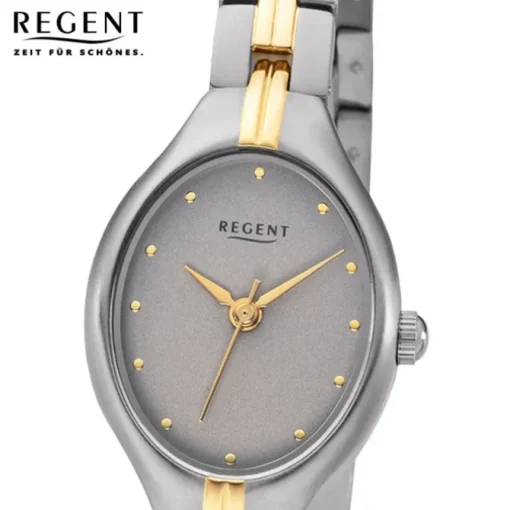 Regent Damen Armbanduhr Analog F-1164 Quarz-Uhr Titan grau gold URF1164