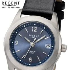 Regent Damen Armbanduhr Analog F-1214 Quarz-Uhr Titan schwarz URF1214