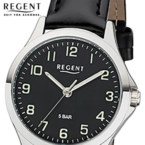 Regent Damen Armbanduhr Analog 2112419 Quarz-Uhr Leder schwarz UR2112419