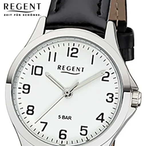 Regent Damen Armbanduhr Analog 2112418 Quarz-Uhr Leder schwarz UR2112418