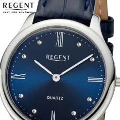 Regent Damen Armbanduhr Analog Lederarmband blau UR2114082