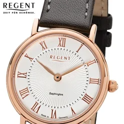 Regent Damen Armbanduhr Analog GM-1604 Quarz-Uhr Leder grau URGM1604