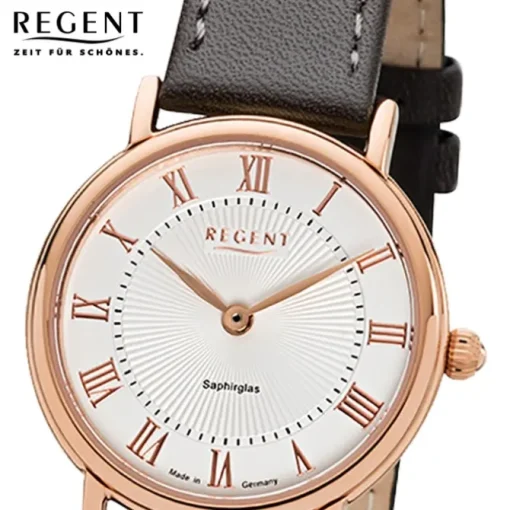 Regent Damen Armbanduhr Analog GM-1604 Quarz-Uhr Leder grau URGM1604