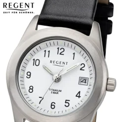 Regent Damen Armbanduhr Analog F-660 Quarz-Uhr Titan schwarz URF660