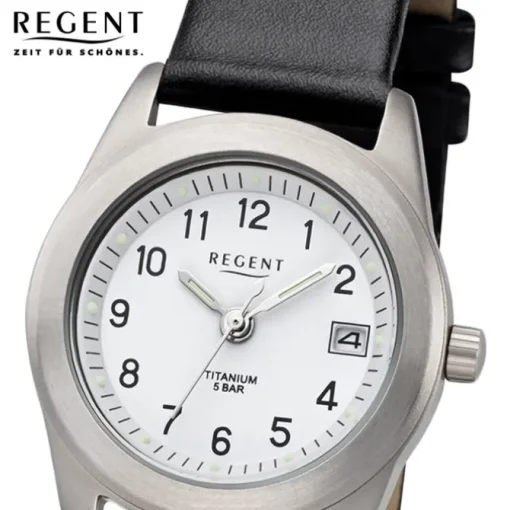 Regent Damen Armbanduhr Analog F-660 Quarz-Uhr Titan schwarz URF660
