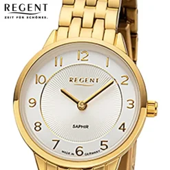 Regent Damen Armbanduhr Analog GM-2129 Quarz-Uhr Metallband gold URGM2129