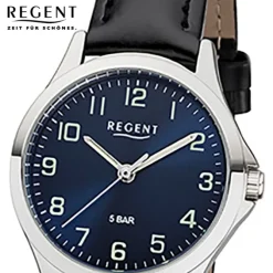 Regent Damen Armbanduhr Analog 2112417 Quarz-Uhr Leder schwarz UR2112417