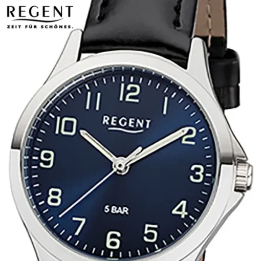 Regent Damen Armbanduhr Analog 2112417 Quarz-Uhr Leder schwarz UR2112417