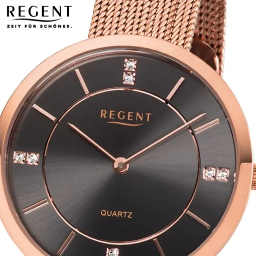 Regent Damen Armbanduhr Analog F-1157 Quarz-Uhr Metall rosegold URF1157