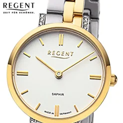 Regent Damen Armbanduhr Analog GM-2121 Quarz-Uhr Metallband bicolor URGM2121