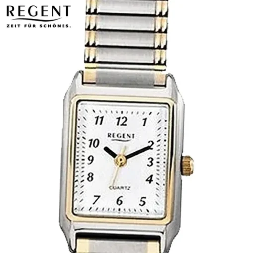 Regent Damen Armbanduhr Analog F-460 Quarz-Uhr Metall silber gold URF460