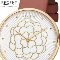 Regent Damen Armbanduhr Analog BA-605 Quarz-Uhr Leder braun URBA605