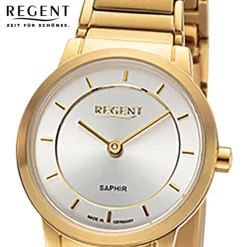 Regent Damen Armbanduhr Analog GM-2132 Quarz-Uhr Metallband gold URGM2132