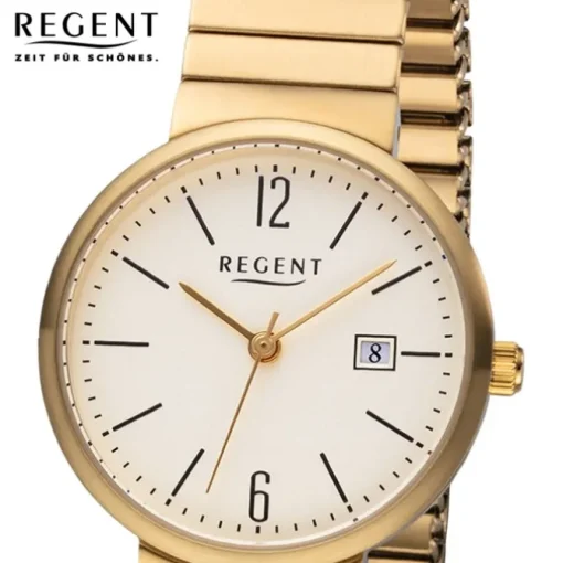 Regent Damen Armbanduhr Analog F-1203 Quarz-Uhr Metall gold URF1203