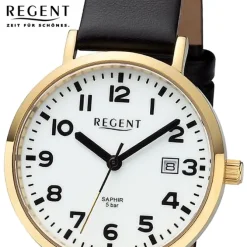 Regent Damen Armbanduhr Analog Lederarmband schwarz URBA791