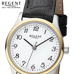 Regent Damen Armbanduhr Analog Lederarmband schwarz URF1250