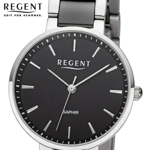 Regent Damen Armbanduhr Analog Keramikarmband silber schwarz URF1462