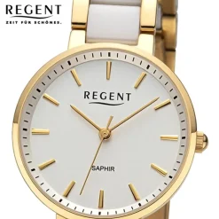 Regent Damen Armbanduhr Analog Keramikarmband gold weiß URF1464