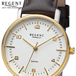 Regent Damen Armbanduhr Analog Lederarmband dunkelbraun URF1481