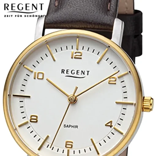 Regent Damen Armbanduhr Analog Lederarmband dunkelbraun URF1481