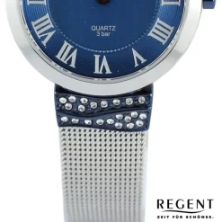 Regent Damen Armbanduhr Analog Metallarmband silber dunkelblau UR2254008