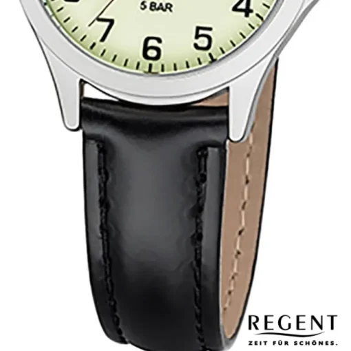 Regent Damen Armbanduhr Analog 2112427 Quarz-Uhr Leder schwarz UR2112427