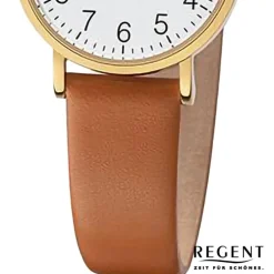 Regent Damen Armbanduhr Analog Lederarmband hellbraun URF1304