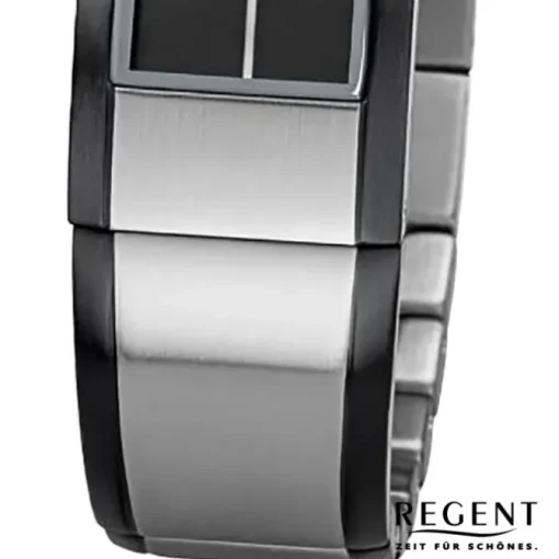 Regent Damen Armbanduhr Analog GM-2101 Quarz-Uhr Metallband schwarz silber URGM2101