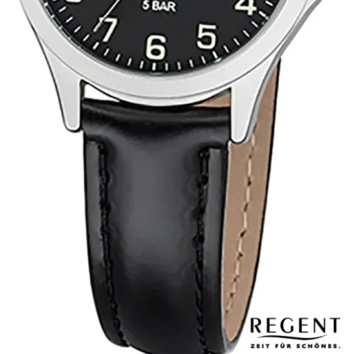 Regent Damen Armbanduhr Analog 2112419 Quarz-Uhr Leder schwarz UR2112419