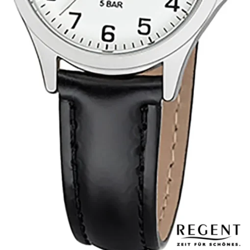 Regent Damen Armbanduhr Analog 2112418 Quarz-Uhr Leder schwarz UR2112418