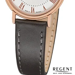 Regent Damen Armbanduhr Analog GM-1604 Quarz-Uhr Leder grau URGM1604