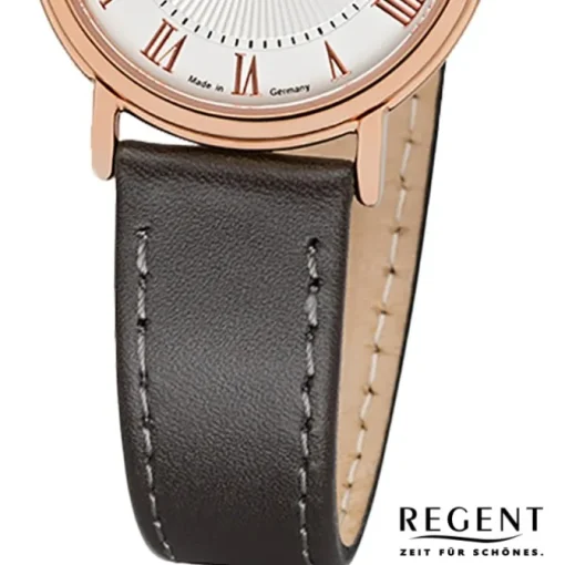 Regent Damen Armbanduhr Analog GM-1604 Quarz-Uhr Leder grau URGM1604