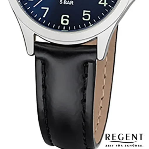 Regent Damen Armbanduhr Analog 2112417 Quarz-Uhr Leder schwarz UR2112417