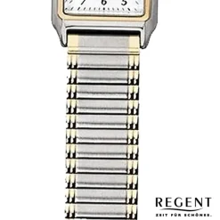 Regent Damen Armbanduhr Analog F-460 Quarz-Uhr Metall silber gold URF460
