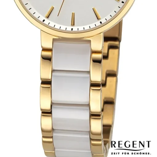 Regent Damen Armbanduhr Analog Keramikarmband gold weiß URF1464